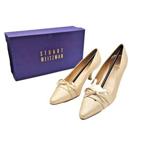 STUART WEITZMAN Kitten Heel Evening Shoes Bow Women's 7.5 M Champagne